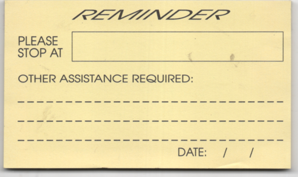 Pad of driver reminder forms for disabled passengers - pad of forms