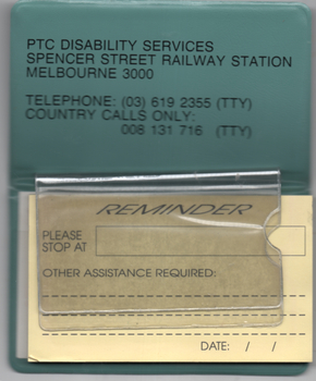 Pad of driver reminder forms for disabled passengers - inside