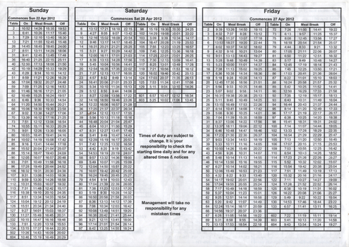 Brunswick Depot crew roster table - 2