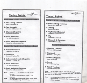 Timing points - Routes 1, 7 & 19