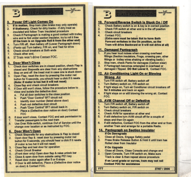 Fault sheet for B class tram