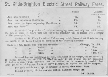 St Kilda-Brighton Electric Street Railway Fares notice