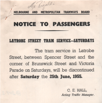 "Opening of LaTrobe Street Tramway"