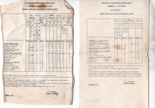 "Running Timetable and Locations of Recording Clocks"