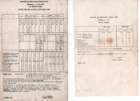 "Running Timetable and Locations of Recording Clocks"