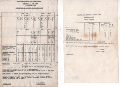 "Running Timetable and Locations of Recording Clocks"