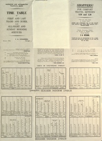 "Timetable of first and last trams and buses also All-night and Sunday morning services"