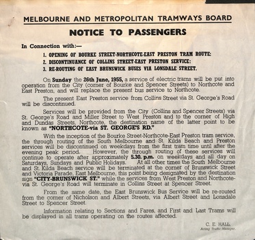 "Opening of Bourke St - Northcote - East Preston tram route"