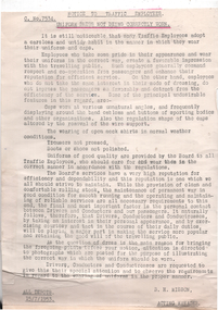 Document - Notices to Traffic Employees, Melbourne & Metropolitan Tramways Board (MMTB), "Uniform dress not being correctly worn", 15/7/1953