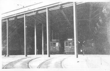 Front of Kew depot with 3 trams