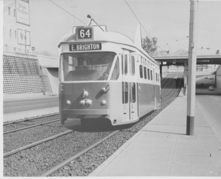 Simulation of tram resembling PCC 1041 on Queens Way, St Kilda