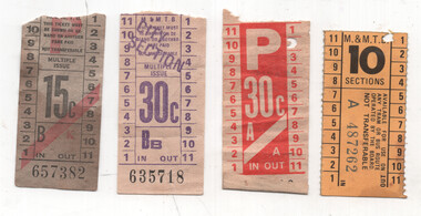 Ephemera - Set of four MMTB paper tickets, Melbourne & Metropolitan Tramways Board (MMTB), 1980s