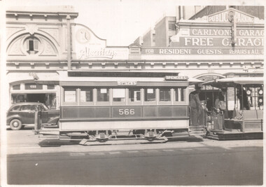 Photograph - cable trailer 566 at the Bourke St terminus, late 1930s