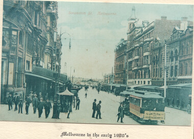 Greetings card - Swanston St at Collins St - cable trams
