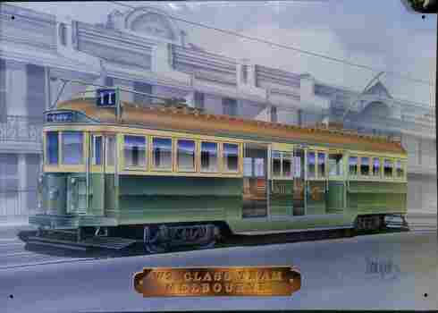 Image of W2 tram 511 printed on a metal sheet.