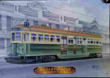 Image of W2 tram 511 printed on a metal sheet.