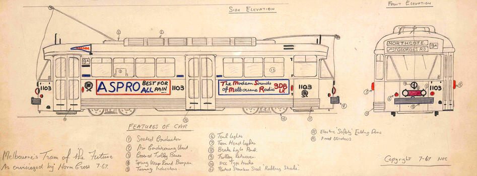 Melbourne's tram of the future, as envisaged by Norm Cross - No. 1103