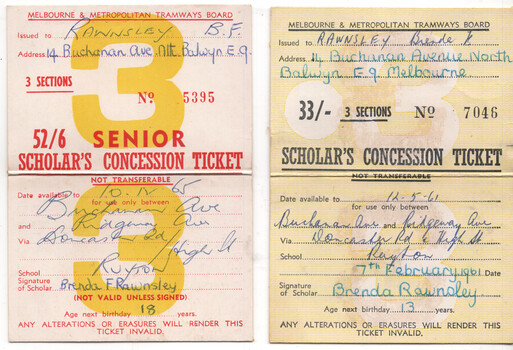 Set of three Scholar's Concession Tickets - inside