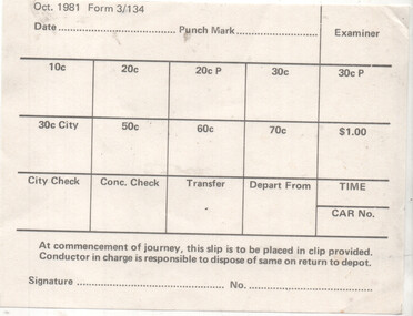 Document - Form/s, Melbourne & Metropolitan Tramways Board (MMTB), "Supplementary Running Journal", Oct. 1981