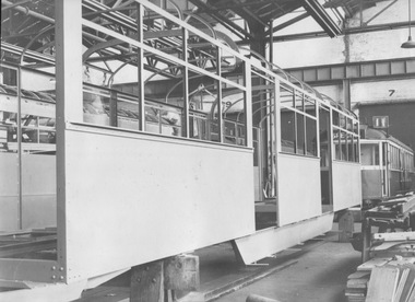 Tram frame under construction at Preston Workshops