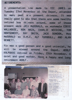 Retirement of Vic James Doncaster Bus Depot