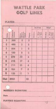 Wattle Park golf course card 2