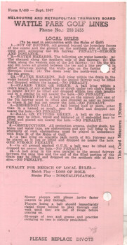 Wattle Park golf course card 2