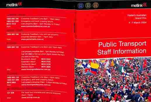 "Information for public transport staff - 2004 Formula 1 Australian Grand Prix"