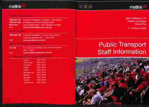 "Information for public transport staff - 2005 Formula 1 Australian Grand Prix"