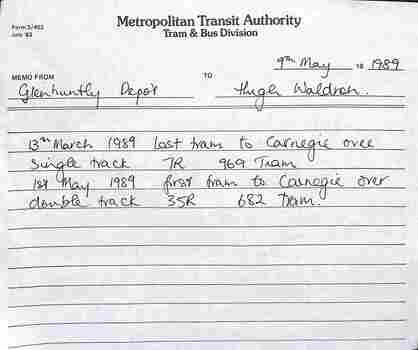 Memo re Carnegie terminus - change from single line