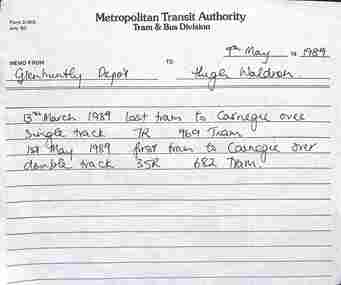 Memo re Carnegie terminus - change from single line