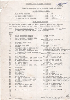 "Destinations and route numbers trams and buses" - page 1