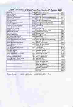 Timetable for a tour using a D class tram 5/10/2003