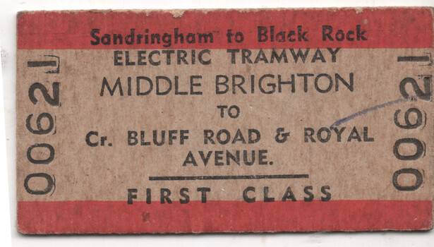 Edmondson ticket - Middle Brighton to Royal Ave - VR train & Tram