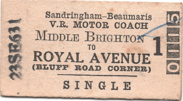 Edmondson ticket - Middle Brighton to Royal Ave - VR train & motor coach