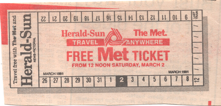 Free Herald Sun Met Ticket - newspaper cutting