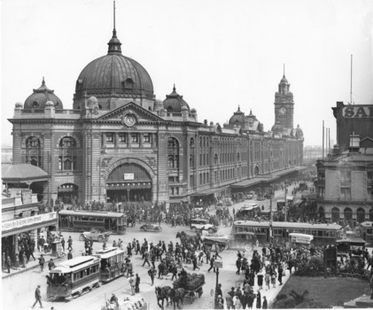 Swanston Street and Flinders Street c1926