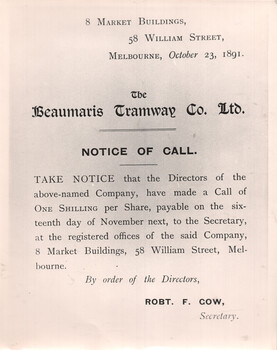 Beumaris Tramway Co - letters