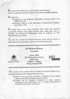 Flyer - "Sir Robert Risson Memorial Lecture"