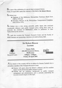 Flyer - "Sir Robert Risson Memorial Lecture"