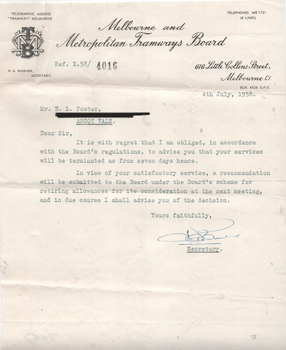 Certficate of Service and letter - E L Foster