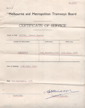 Certficate of Service and letter - E L Foster