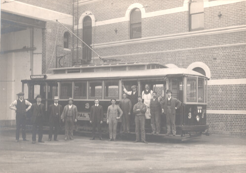 PMTT Tram No 3 and workshop staff