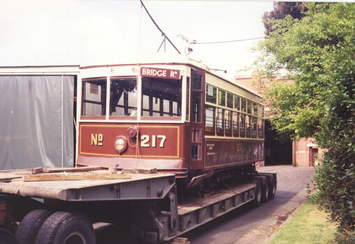 X 217 loaded onto a trailer at Preston Workshops