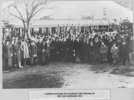 Crowd gathered at opening of Burwood line