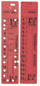 Ephemera - Trip Slip - cable tram Bell Punch type - 1 1/2d, Tramway Board, late 1910s to early 1920s