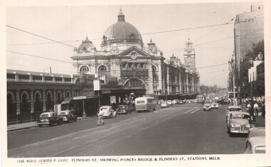 "Flinders St showing Princes Bridge & Flinders St stations"