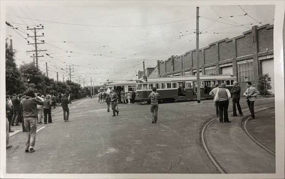 W2.219 and PCC.1041, Preston Workshops, TMSV Melbourne Tram Tour, 23/12/1973 (Proper Scan TBD)