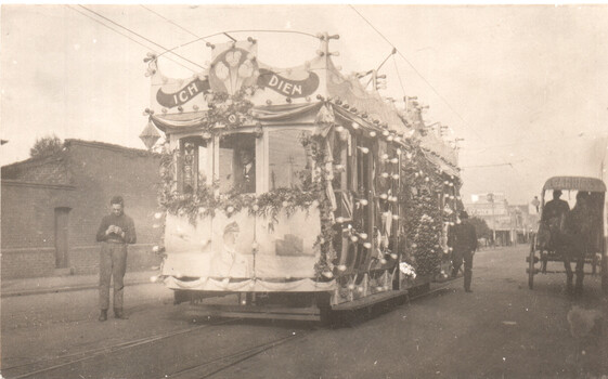 Decorated tram - Prince of Wales Visit 