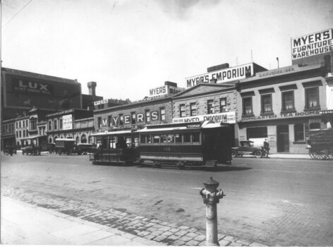 Cable Tram outside Myer Lonsdale Street store